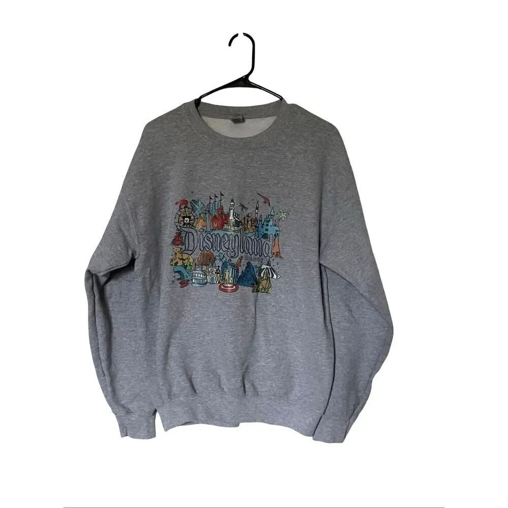 Gildan Mens Heather Gray Disneyland Resort Disney Castle Sweatshirt Size Medium